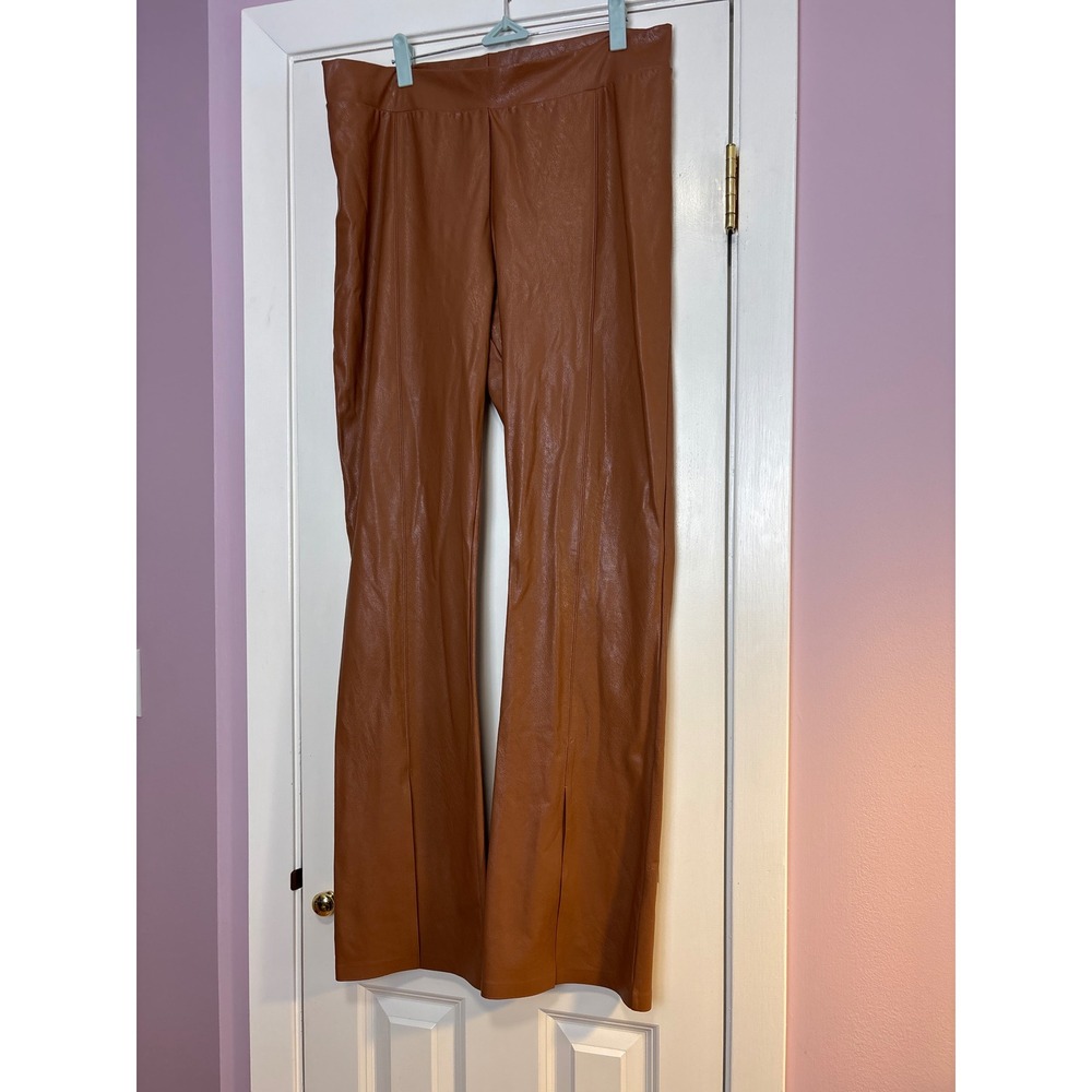Commando Faux Leather Flared Leggings Cognac Brown SLT06 XL NWT‎